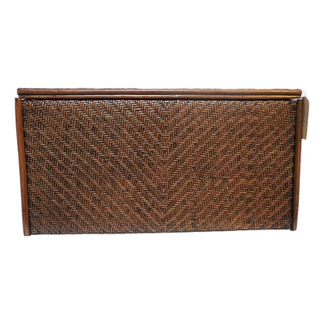 1990s Large Herringbone Woven Rattan Chest For Sale
