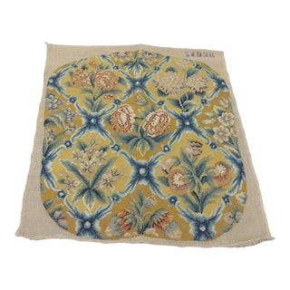 Antique Yellow and Blue Needlepoint Tapestry Chair Seat Cover For Sale