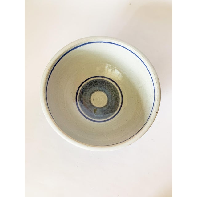 Vintage Large Studio Pottery Blue Striped Bowl For Sale - Image 4 of 12