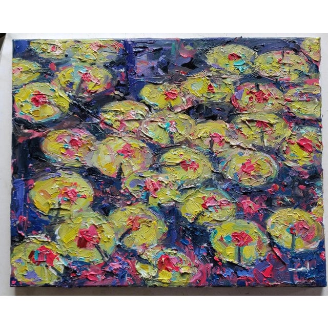 An impressionist oil painting of colourful lily pads, by Vivek Mandalia. Frame and hang in your home. 40 x 50 cm 16 x 20...