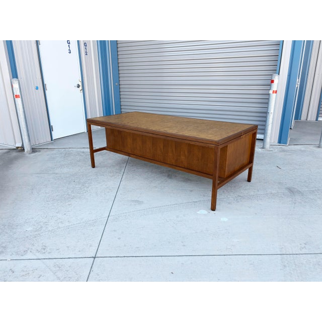 Mid Century Walnut and Burlwood Executive Desk by Hiebert For Sale - Image 11 of 17