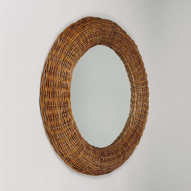 Riviera Style Round Woven Rattan Mirror, France, 1950s For Sale - Image 3 of 18