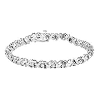 10K White Gold 1 1/2 Cttw Diamond Alternating Diamond and X-Link 7.5" Tennis Bracelet (H-I Color, I2 For Sale