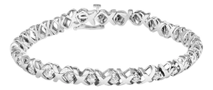 10K White Gold 1 1/2 Cttw Diamond Alternating Diamond and X-Link 7.5" Tennis Bracelet (H-I Color, I2