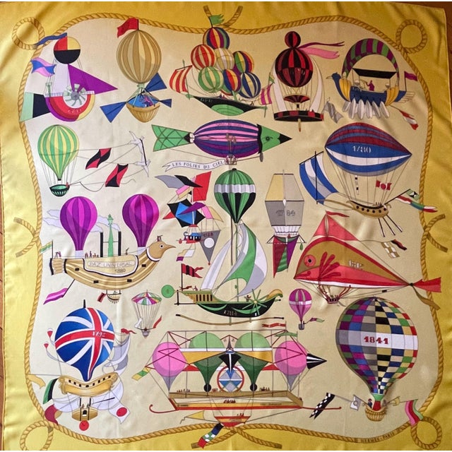 Contemporary HERMÈS FOLIES du CIEL 1990 Silk Scarf designed by Dubigeon Loïc For Sale - Image 3 of 12