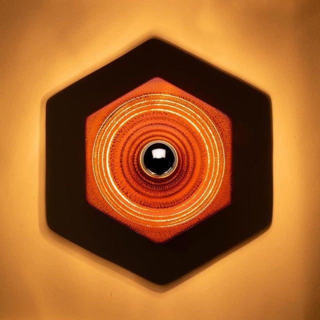 Hexagonal Wall Lamp in Red Orange Ceramic from Hustadt Germany, 1970s For Sale - Image 11 of 12