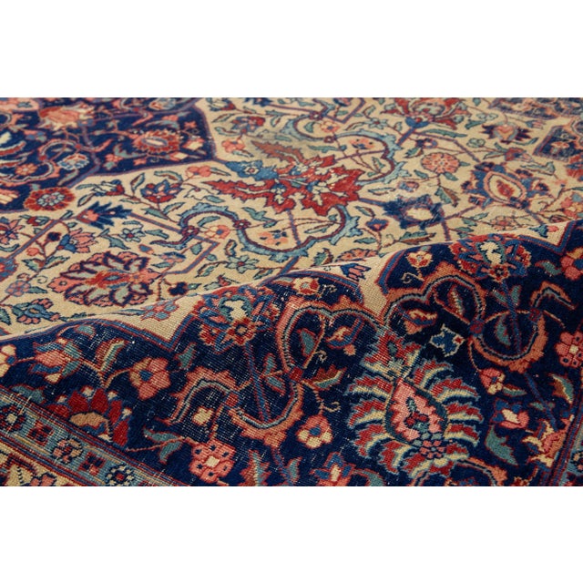 Blue Antique Wool Rug Persian Tabriz From 1920s With a Medallion Design For Sale In New York - Image 6 of 9