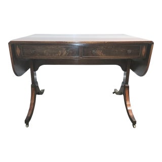 1950s Vintage Kaplan Sheraton Style Inlaid Drop Leaf Table For Sale