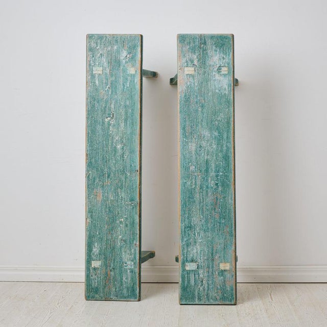 Green Antique Folk Art Pine Benches with Rococo Style Legs, 1860, Set of 2 For Sale - Image 8 of 10