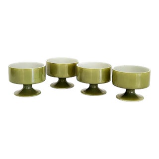 Vintage Federal Glass Feg62 Low Sherbet Cups in Avocado Green, Set of 4 For Sale