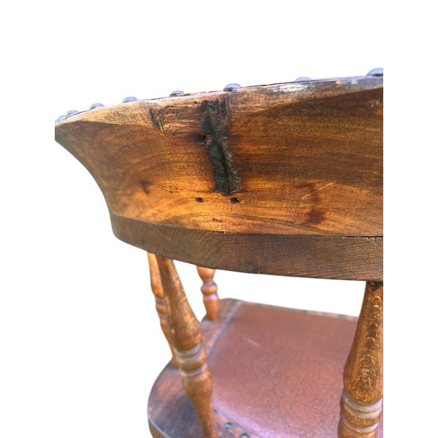 Brown 19th Century Wabi Sabi Naturally Distressed English Elm Smokers Bow Captains Armchair Signed J. C. For Sale - Image 8 of 12