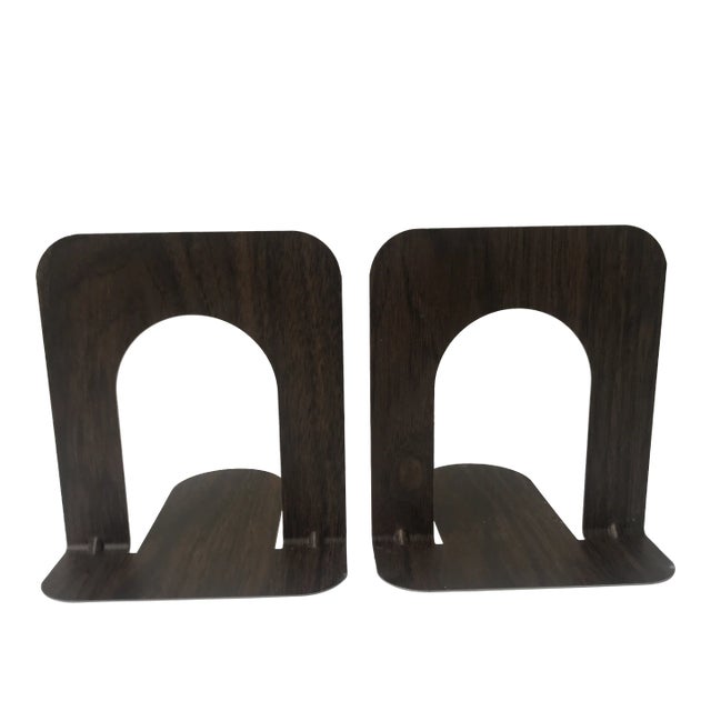 Faux Wood Grain Metal Bookends - Set of 2 For Sale