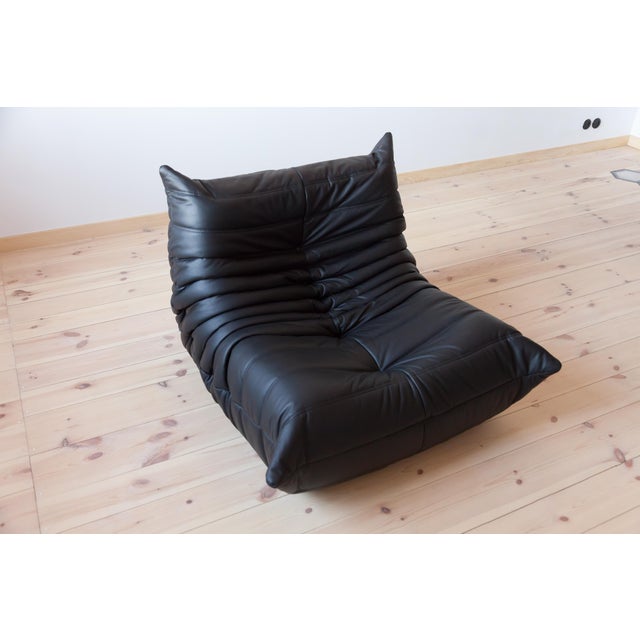 Black Leather Togo Corner Seat, Lounge Chair & 2-Seat Sofa by Michel Ducaroy for Ligne Roset, Set of 3 For Sale - Image 11 of 15