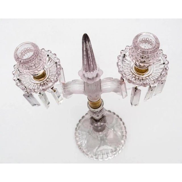 Vintage French Dual Armed Glass Crystal Candelabra For Sale - Image 4 of 4