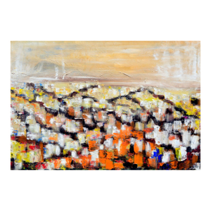 Mid Century Modern Abstract Landscape - San Francisco Hills in the Fog