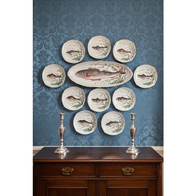 Antique Limoges Fish Plates & Large Platter Set by O. Gutherz 9” Plates 24.75” Platter For Sale In Richmond - Image 6 of 9