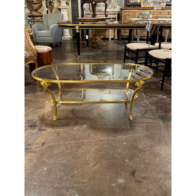 Italian Maison Bagues Manner Gilt brass Neo-classical low coffee table. Cira 2000. Sure to make a statement! 48w x 25d x 18h