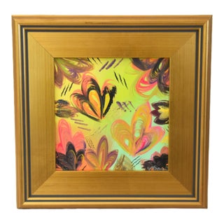 Colorful Vibrant Abstract Impressionist Painting Including the Antiqued Gold Wood Frame For Sale