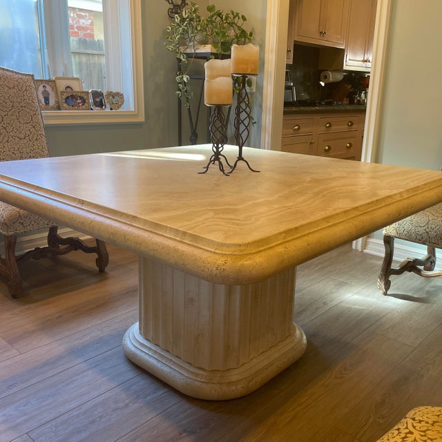 Authentic Kreiss Collection Solid Travertine Square Dining Table For Sale In Los Angeles - Image 6 of 12