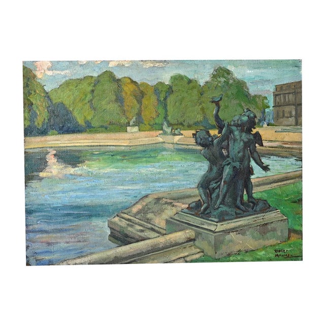 French Vintage Robert Mahias Painting, Versailles Fountain For Sale - Image 10 of 10