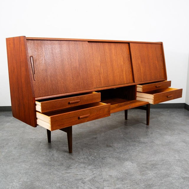 Mid Century Danish Modern Credenza Sideboard Central Bar Teak MCM 6 Drawers 78" For Sale In Sacramento - Image 6 of 12