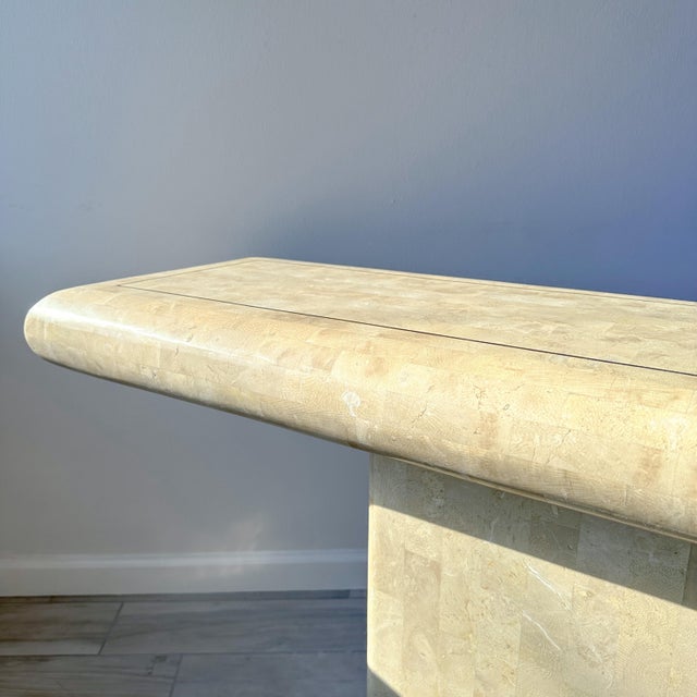 Maitland Smith Tessellated Stone Pedestal Console Table With Brass Inlay For Sale In New York - Image 6 of 12