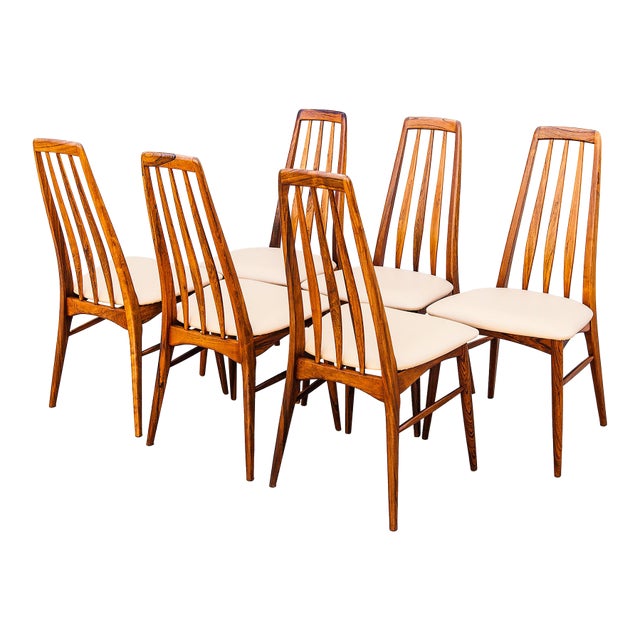 1960s Restored Danish Mid Century Modern Rosewood "Eva" Dining Chairs by Niels Koefoed For Sale