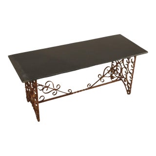 Vintage Wrought Iron & Large Slate Top Garden Console Table For Sale