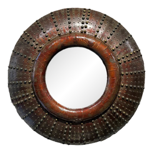 Large Round Brown Leather "Sea Urchin Style", Jacques Adnet