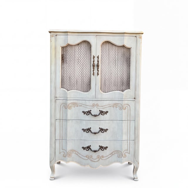 John Widdicomb French Louis XV Style John Widdicomb Tall Swedish Blue Lingerie Chest Commode For Sale - Image 4 of 8