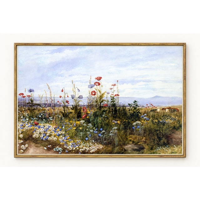 This vintage Irish wildflower coastal landscape art print by Andrew Nicholl captures a sweeping view of Dublin Bay from...