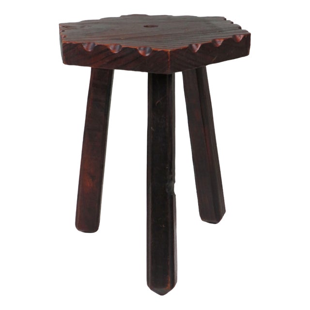 Vintage Spanish Wood Stool, 1960s For Sale