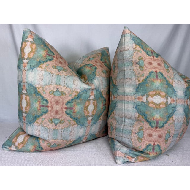 Transitional D Kap Home "Ashanti" in Coral, Salmon, Turquoise and Teal 22" Pillows-a Pair For Sale - Image 3 of 3