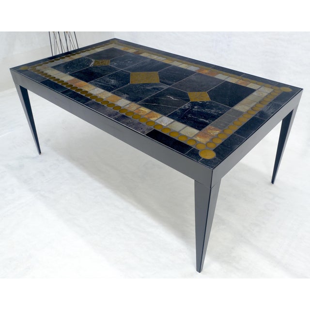 Late 20th Century Rectangle Steel Angle Frame Art Tile Top Dining Table MINT For Sale - Image 13 of 14