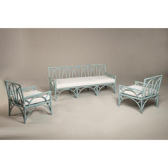 1980s Blue-Gray Bamboo Armchairs from Vivai del Sud, 1980, Set of 2 For Sale - Image 5 of 18