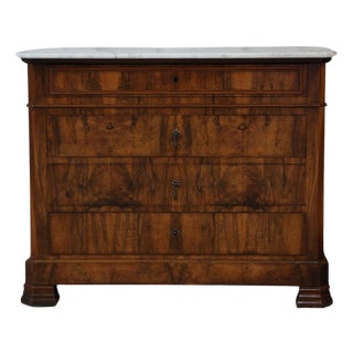 19th Century Louis Philippe Walnut Chest With White Marble Top For Sale