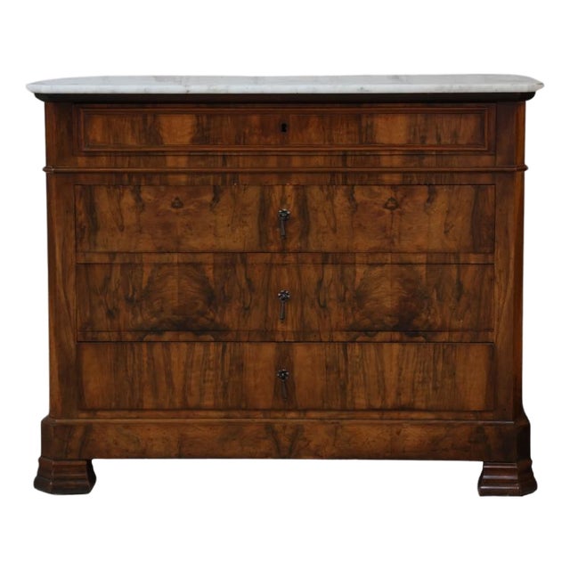 19th Century Louis Philippe Walnut Chest With White Marble Top For Sale