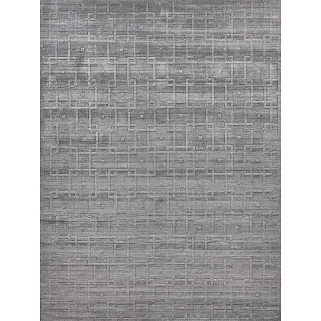 2020s Exquisite Rugs Geometric Box Handmade Bamboo Silk & Cotton Gray Rug-12'X15' For Sale - Image 5 of 5