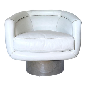 White Leather & Chrome Swivel Chair Attributed to Milo Baughman