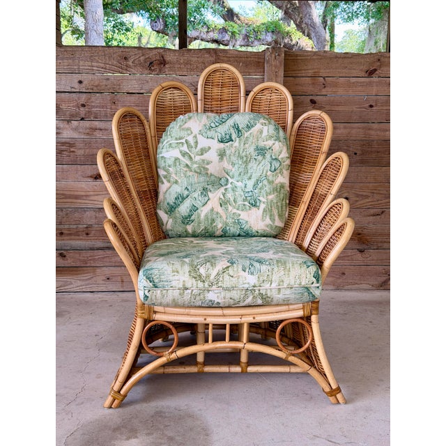 Contemporary Vintage Sculptural Rattan Fan Back Palm Frond Lounge Chair For Sale - Image 3 of 10