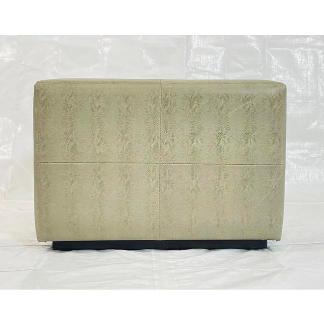 Modern Vintage Faux Shagreen Upholstered Cube Ottoman Bench on Wood Plinth For Sale - Image 3 of 18
