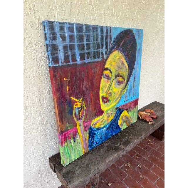 Between Thoughts is a striking 36” x 36” acrylic portrait that explores introspection, tension, and emotional stillness....