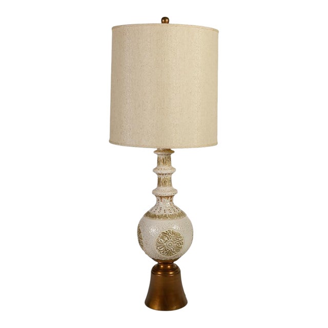 Tall Mid-Century Ivory Ceramic Lamp Attributed to Marcello Fantoni For Sale