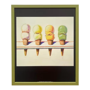 Wayne Thiebaud Vintage Modernist Framed Pop Art Lithograph Print " Four Ice Cream Cones " 1964