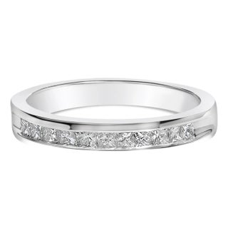 IGI Certified 1/2 Cttw Princess Cut Diamond 18K White Gold Channel Set Half Eternity Style Wedding Band Ring (H-I Color, SI2-I1 Clarity) - Size 5 For Sale