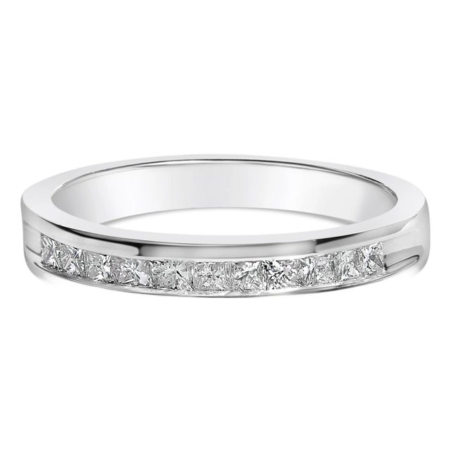 IGI Certified 1/2 Cttw Princess Cut Diamond 18K White Gold Channel Set Half Eternity Style Wedding Band Ring (H-I Color, SI2-I1 Clarity) - Size 5 For Sale
