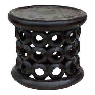 African Bamileke Wood Stool/Table 17" H by 19 " D Cameroon For Sale