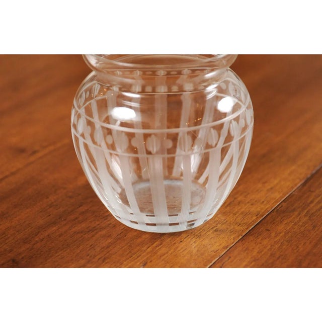 20th Century Petite English Glass Bulbous Container with Etched Motifs For Sale - Image 10 of 12
