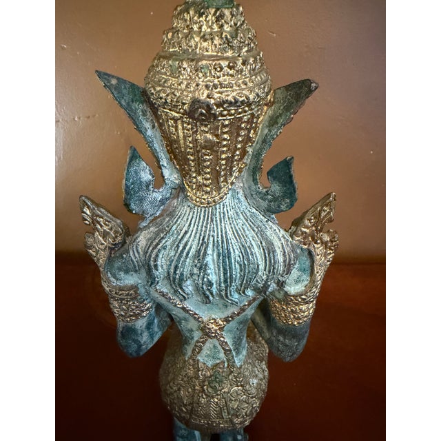 Tibetan Guardian Angel Theppanom Statues Bronze / Gold Gilt 13" - ca.1960 - A Pair For Sale - Image 11 of 15
