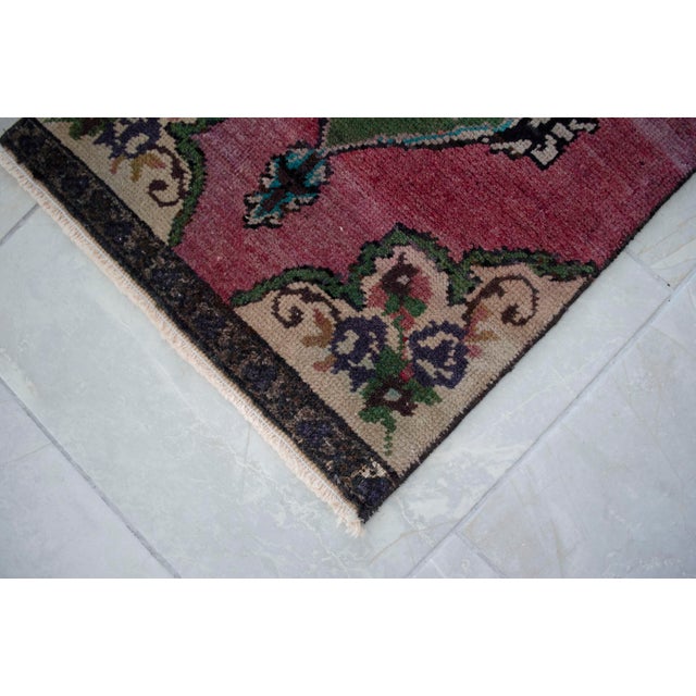 Hand Knotted Small Oushak Rug Mat Faded Petite Rug 1'5" X 2'11" For Sale - Image 9 of 14